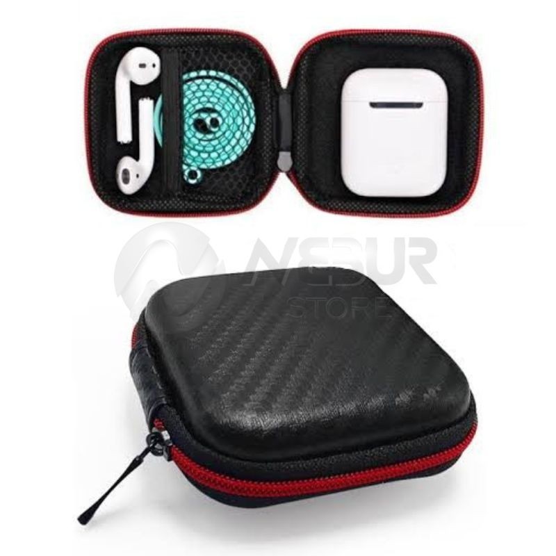 Estuche rígido para audífonos, cables, USB