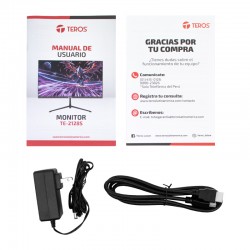 Accesorios incluidos del monitor TEROS TE-2128S: manual, adaptador y cable HDMI