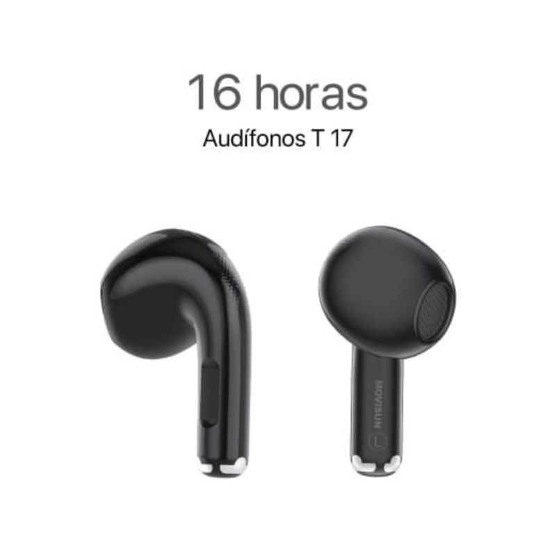 Audífonos Bluetooth MOVISUN T17 Negro vista frontal con 16 horas de autonomía