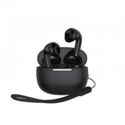 Audífonos MOVISUN T17 Negro dentro del estuche con lanyard