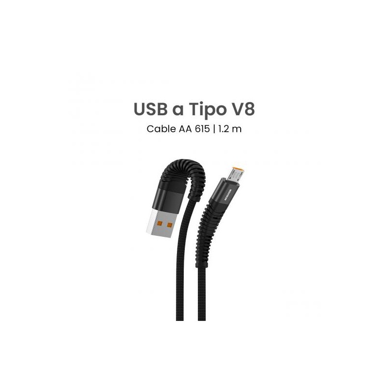 Cable MOVISUN USB a V8 AA 615 1.2m negro carga rápida